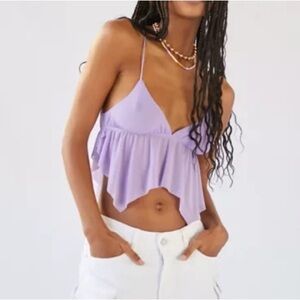 Lavender Purple Ruffle Spaghetti Strap Crop Top - Women